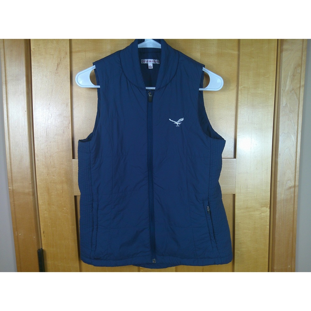 Peter Millar Crown Sport Womens Navy Blue Quilted Eagle Logo Full Zip Vest Small
